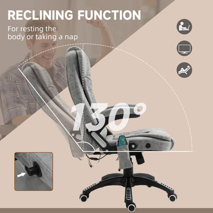 Heated Massage Recliner Office Chair with Six Massage Points, 360° Swivel, Microfiber Upholstery - Grey