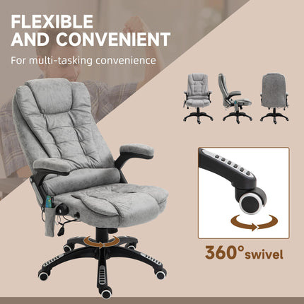 Heated Massage Recliner Office Chair with Six Massage Points, 360° Swivel, Microfiber Upholstery - Grey