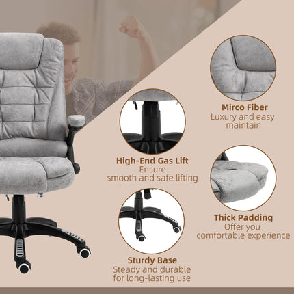 Heated Massage Recliner Office Chair with Six Massage Points, 360° Swivel, Microfiber Upholstery - Grey