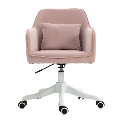 Velvet Office Chair with Rechargeable Electric Vibration Massage Lumbar Pillow and Wheels - Pink
