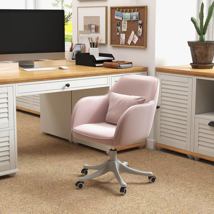 Velvet Office Chair with Rechargeable Electric Vibration Massage Lumbar Pillow and Wheels - Pink