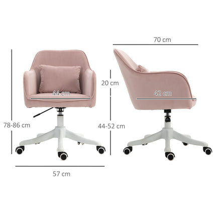 Velvet Office Chair with Rechargeable Electric Vibration Massage Lumbar Pillow and Wheels - Pink