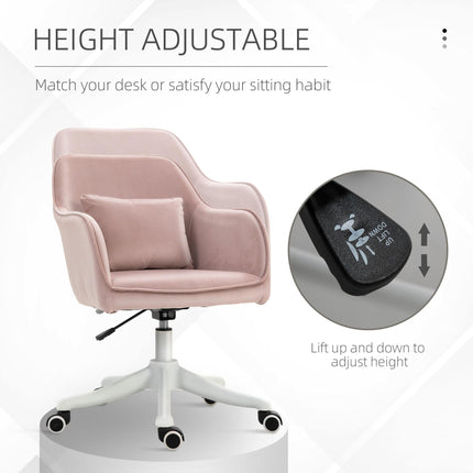 Velvet Office Chair with Rechargeable Electric Vibration Massage Lumbar Pillow and Wheels - Pink