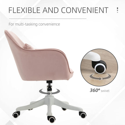 Velvet Office Chair with Rechargeable Electric Vibration Massage Lumbar Pillow and Wheels - Pink