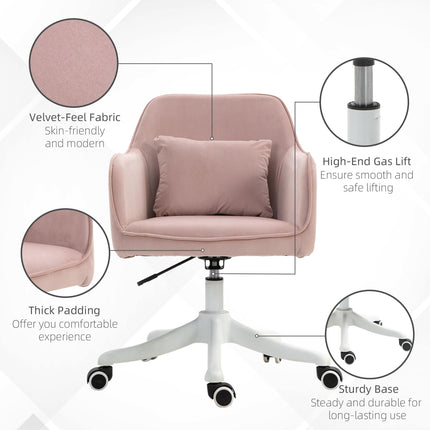 Velvet Office Chair with Rechargeable Electric Vibration Massage Lumbar Pillow and Wheels - Pink