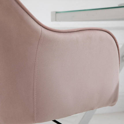 Velvet Office Chair with Rechargeable Electric Vibration Massage Lumbar Pillow and Wheels - Pink