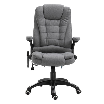 Heated Massage Recliner Office Chair with Six Massage Points, 360° Swivel, Linen-Feel Fabric - Grey