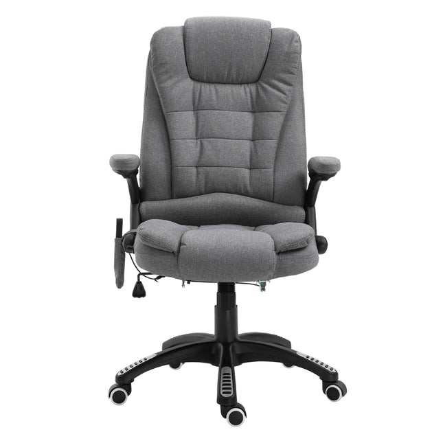 Heated Massage Recliner Office Chair with Six Massage Points, 360° Swivel, Linen-Feel Fabric - Grey