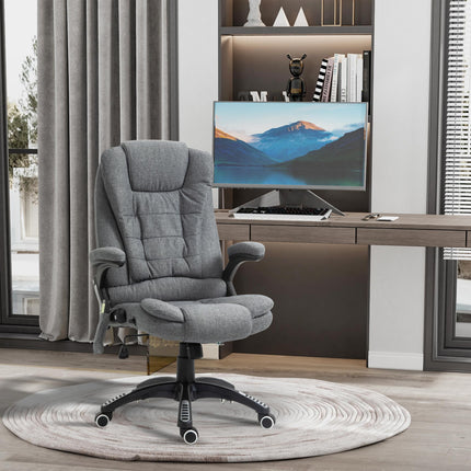 Heated Massage Recliner Office Chair with Six Massage Points, 360° Swivel, Linen-Feel Fabric - Grey