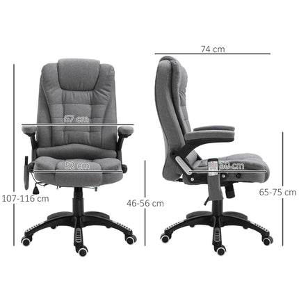 Heated Massage Recliner Office Chair with Six Massage Points, 360° Swivel, Linen-Feel Fabric - Grey