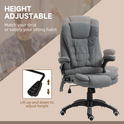 Heated Massage Recliner Office Chair with Six Massage Points, 360° Swivel, Linen-Feel Fabric - Grey