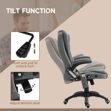 Heated Massage Recliner Office Chair with Six Massage Points, 360° Swivel, Linen-Feel Fabric - Grey