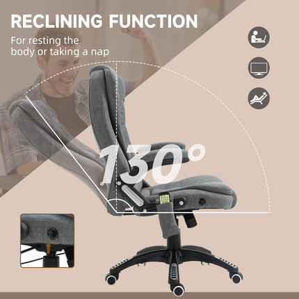 Heated Massage Recliner Office Chair with Six Massage Points, 360° Swivel, Linen-Feel Fabric - Grey