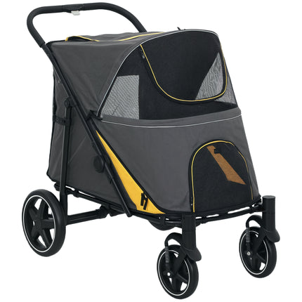 Pet Stroller with Shock Absorber, Universal Front Wheels, Brakes & Storage Bags for Dogs and Cats - Dark Grey