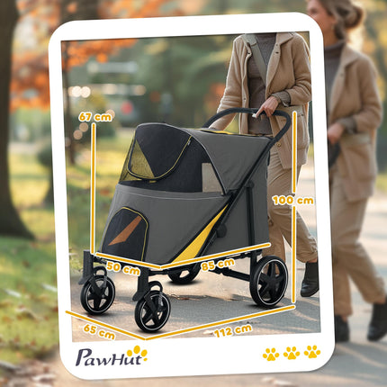 Pet Stroller with Shock Absorber, Universal Front Wheels, Brakes & Storage Bags for Dogs and Cats - Dark Grey