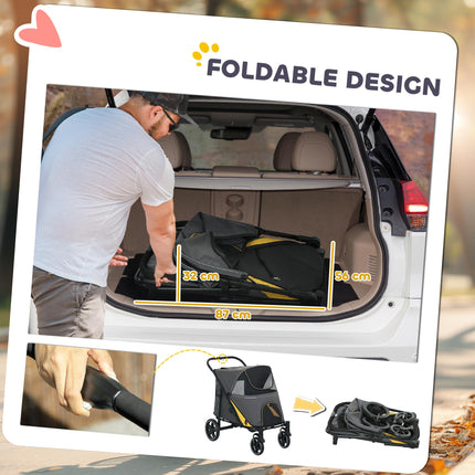Pet Stroller with Shock Absorber, Universal Front Wheels, Brakes & Storage Bags for Dogs and Cats - Dark Grey