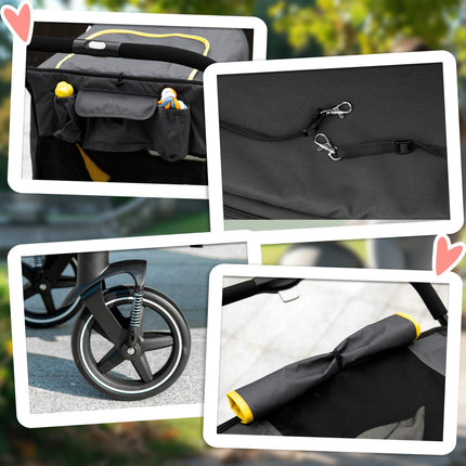 Pet Stroller with Shock Absorber, Universal Front Wheels, Brakes & Storage Bags for Dogs and Cats - Dark Grey