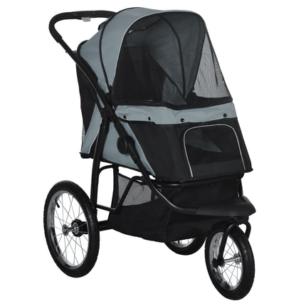 Foldable Pet Stroller Jogger for Small to Medium Dogs with Adjustable Canopy & 3 Large Wheels - Grey
