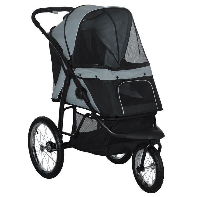 Foldable Pet Stroller Jogger for Small to Medium Dogs with Adjustable Canopy & 3 Large Wheels - Grey