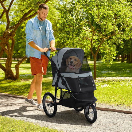 Foldable Pet Stroller Jogger for Small to Medium Dogs with Adjustable Canopy & 3 Large Wheels - Grey