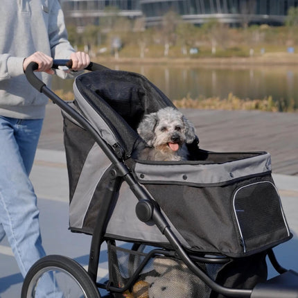 Foldable Pet Stroller Jogger for Small to Medium Dogs with Adjustable Canopy & 3 Large Wheels - Grey