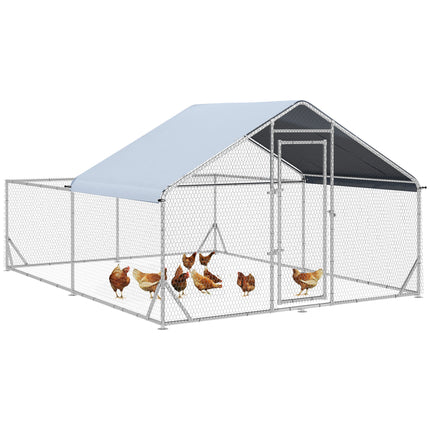Walk In Chicken Run 4x3x2m Galvanized Outdoor Hen House with UV-Resist Cover - Silver