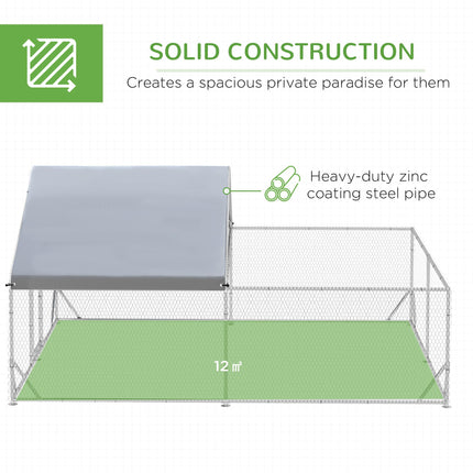 Walk In Chicken Run 4x3x2m Galvanized Outdoor Hen House with UV-Resist Cover - Silver