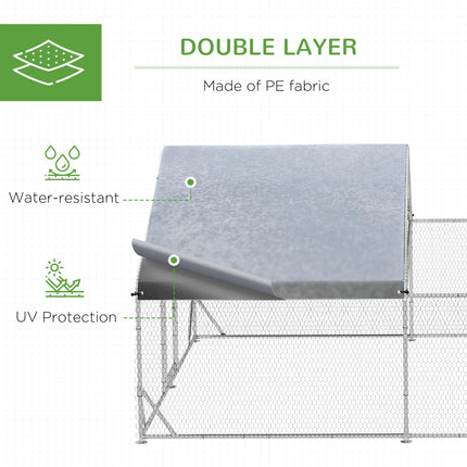 Walk In Chicken Run 4x3x2m Galvanized Outdoor Hen House with UV-Resist Cover - Silver