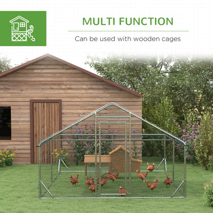 Walk In Chicken Run 4x3x2m Galvanized Outdoor Hen House with UV-Resist Cover - Silver