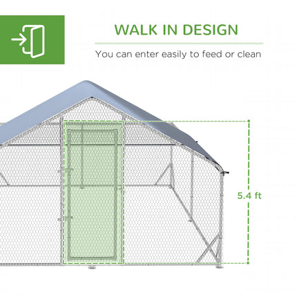 Walk In Chicken Run 4x3x2m Galvanized Outdoor Hen House with UV-Resist Cover - Silver