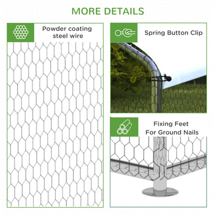 Walk In Chicken Run 4x3x2m Galvanized Outdoor Hen House with UV-Resist Cover - Silver