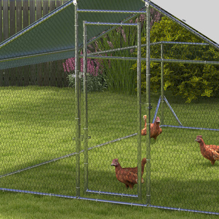 Walk In Chicken Run 4x3x2m Galvanized Outdoor Hen House with UV-Resist Cover - Silver