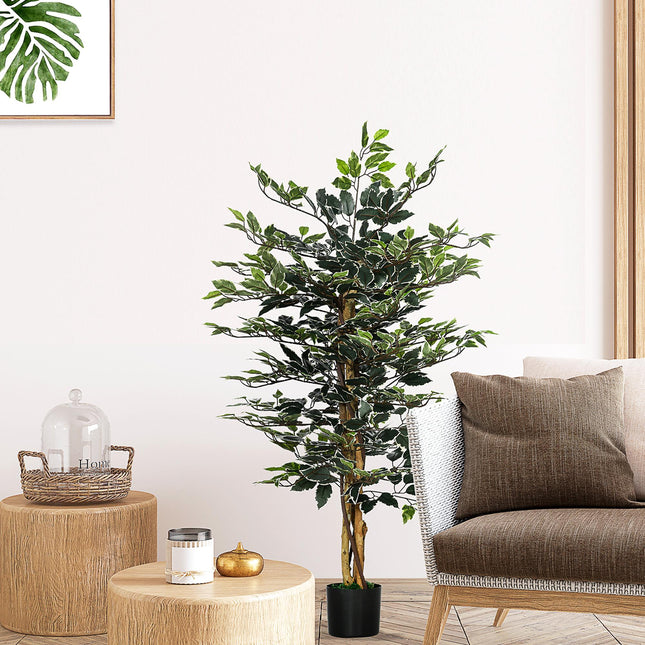 Artificial Ficus Tree 130cm Tall with Lifelike Leaves in Pot - Green