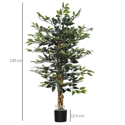 Artificial Ficus Tree 130cm Tall with Lifelike Leaves in Pot - Green
