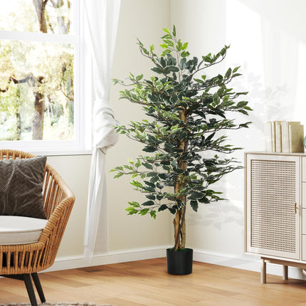 Artificial Ficus Tree 130cm Tall with Lifelike Leaves in Pot - Green