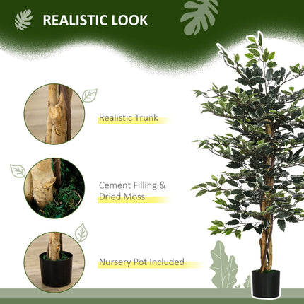 Artificial Ficus Tree 130cm Tall with Lifelike Leaves in Pot - Green
