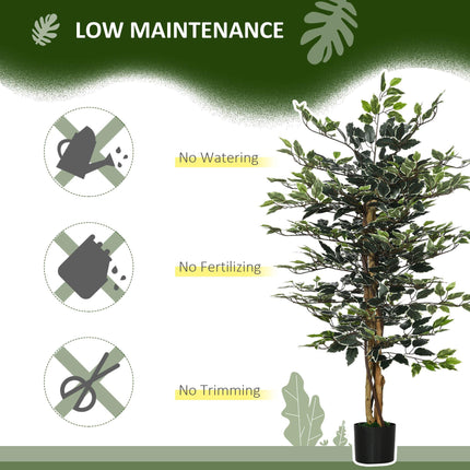 Artificial Ficus Tree 130cm Tall with Lifelike Leaves in Pot - Green