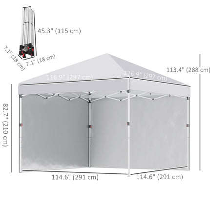3x3 Metre Pop Up Gazebo Set with Sidewalls and Carry Bag - White