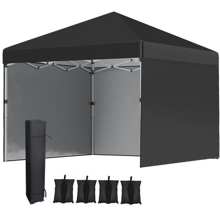3 x 3m Pop Up Gazebo Event Shelter with Adjustable Height, 3 Sidewalls, Weight Bags & Wheeled Bag - Black