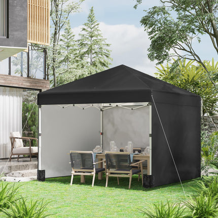 3 x 3m Pop Up Gazebo Event Shelter with Adjustable Height, 3 Sidewalls, Weight Bags & Wheeled Bag - Black