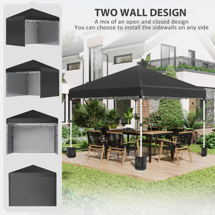3 x 3m Pop Up Gazebo Event Shelter with Adjustable Height, 3 Sidewalls, Weight Bags & Wheeled Bag - Black