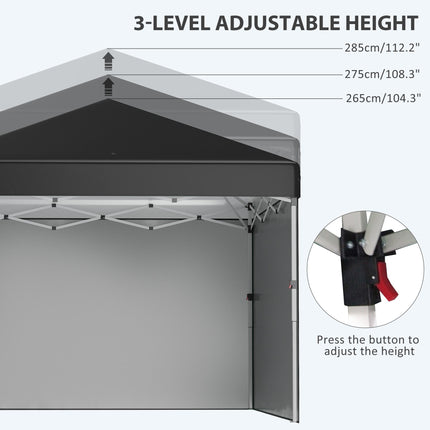 3 x 3m Pop Up Gazebo Event Shelter with Adjustable Height, 3 Sidewalls, Weight Bags & Wheeled Bag - Black