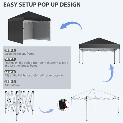 3 x 3m Pop Up Gazebo Event Shelter with Adjustable Height, 3 Sidewalls, Weight Bags & Wheeled Bag - Black