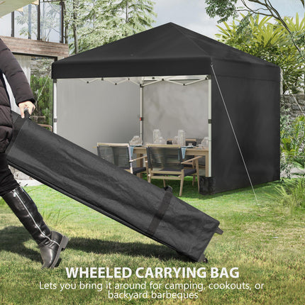 3 x 3m Pop Up Gazebo Event Shelter with Adjustable Height, 3 Sidewalls, Weight Bags & Wheeled Bag - Black