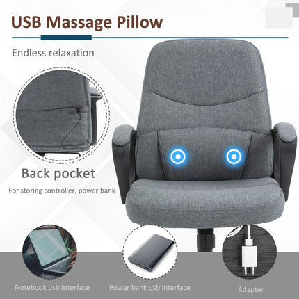 Ergonomic High Back Office Chair with Massager Lumbar Support, Adjustable Height & 360° Swivel - Grey