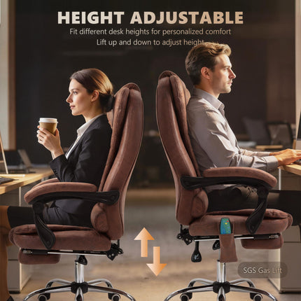 Heated 6-Point Vibration Massage Executive Office Chair with Adjustable Swivel, Recliner & Footrest - Brown