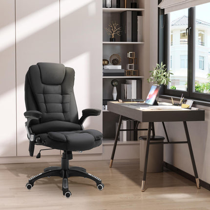 Heated Massage Recliner Office Chair with Six Massage Points, 130° Recline, 360° Swivel - Black