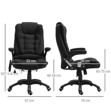 Heated Massage Recliner Office Chair with Six Massage Points, 130° Recline, 360° Swivel - Black