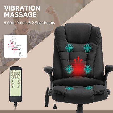 Heated Massage Recliner Office Chair with Six Massage Points, 130° Recline, 360° Swivel - Black