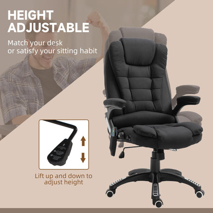 Heated Massage Recliner Office Chair with Six Massage Points, 130° Recline, 360° Swivel - Black